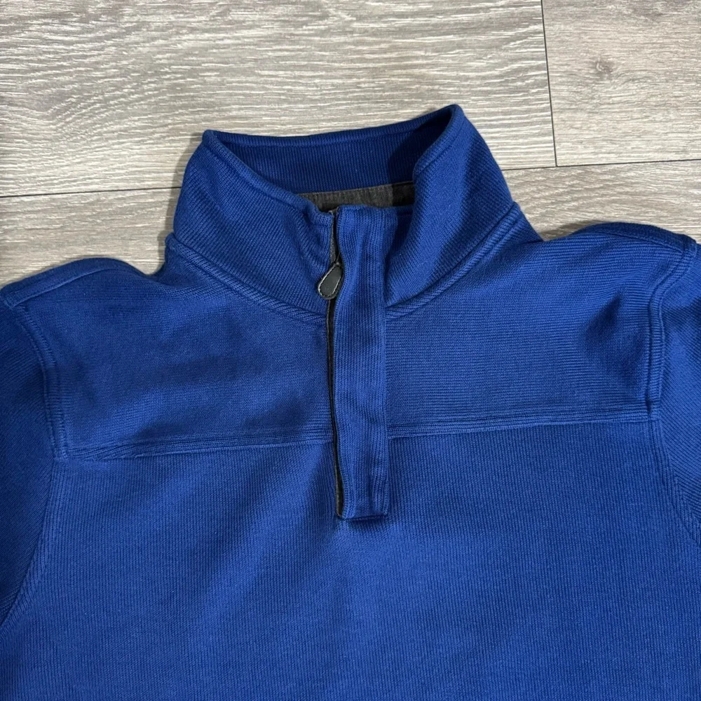 Banana Republic Men Blue Elegant High‎ Neck 1/4-Zip Pullover with Gray Accents L